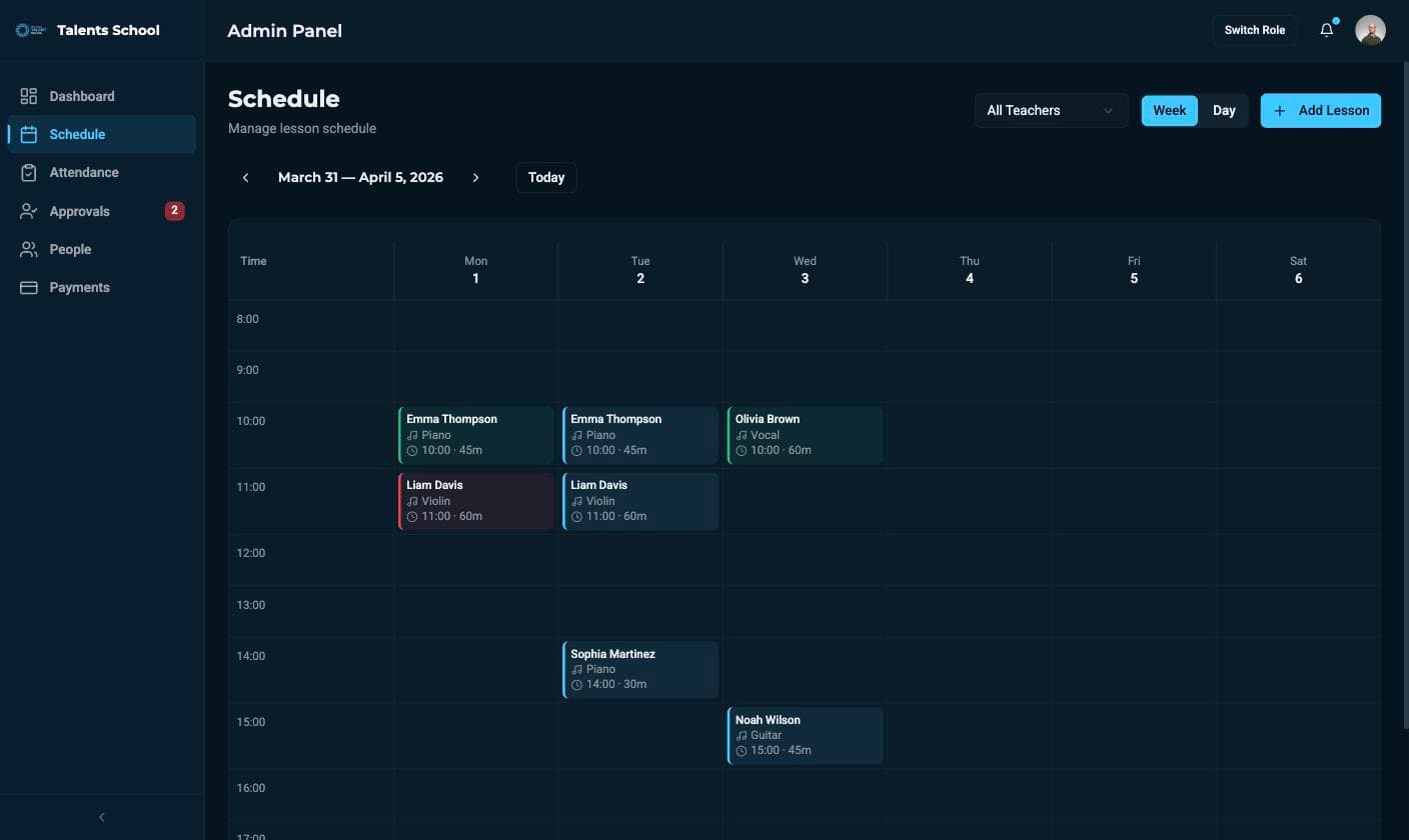 Talents School — schedule