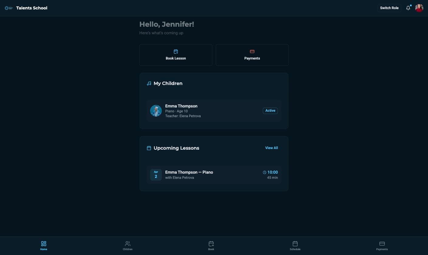 Talents School — parent portal